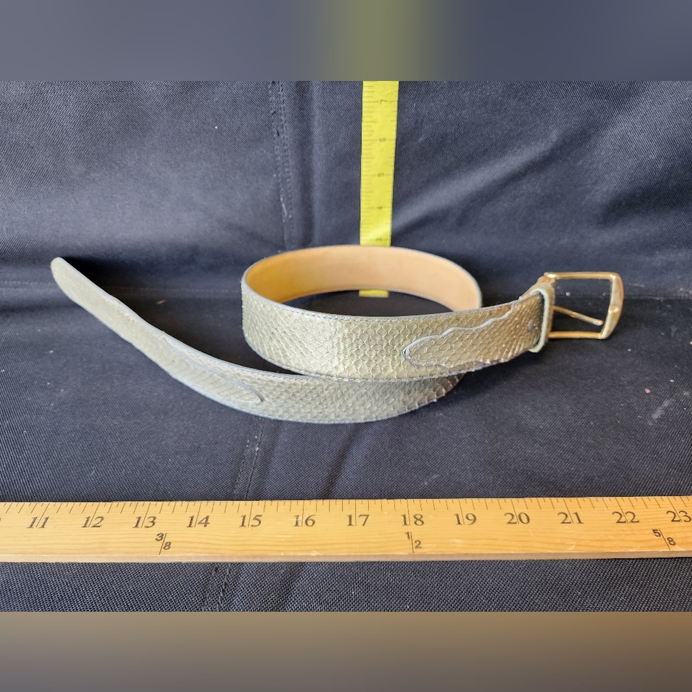 Men's Textured Olive Green Leather Belt with Brushed Gold Buckle